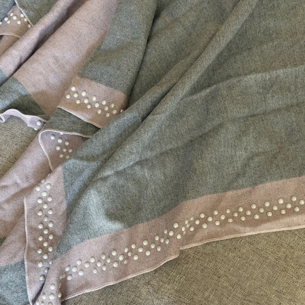 Heather Gray and Blush Stud-Trim Draped Wrap